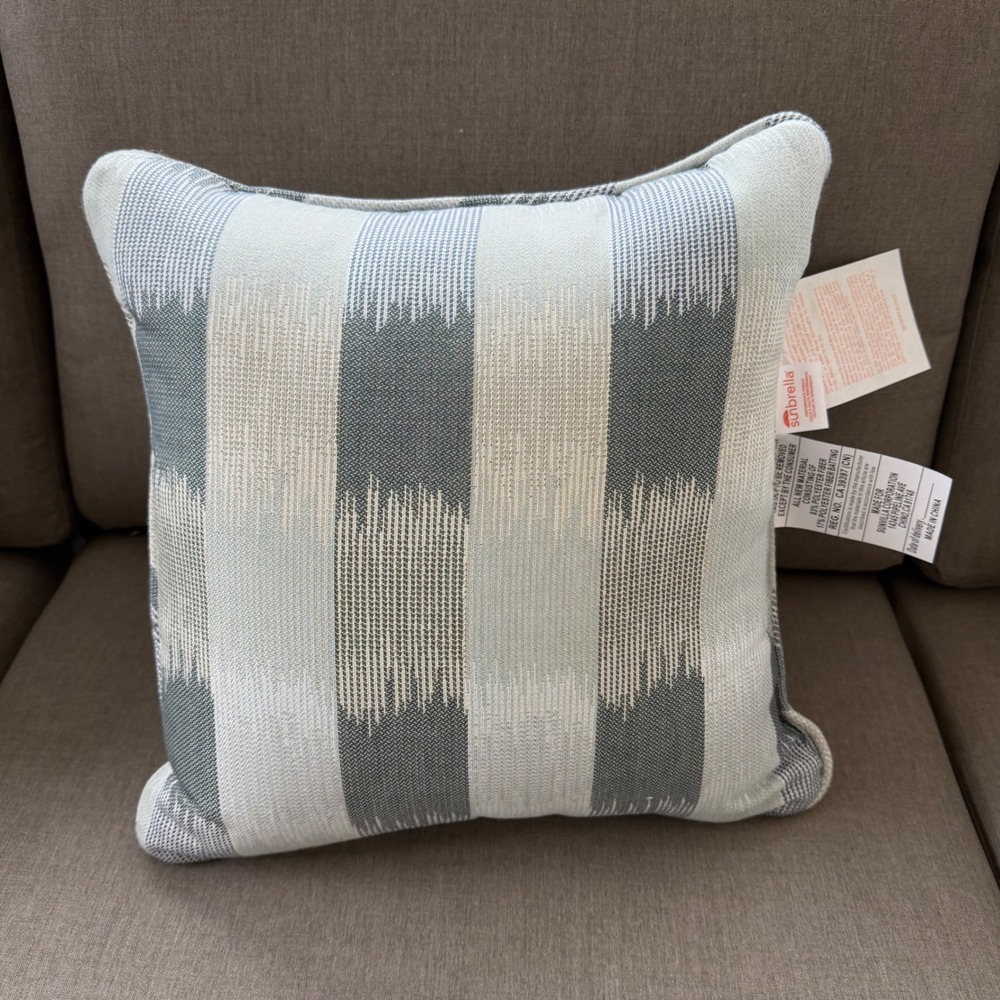 4 Sunbrella 20" X 20" Toss Pillows Coastal Calm Collection Blue Gray White NEW - Picture 7 of 13